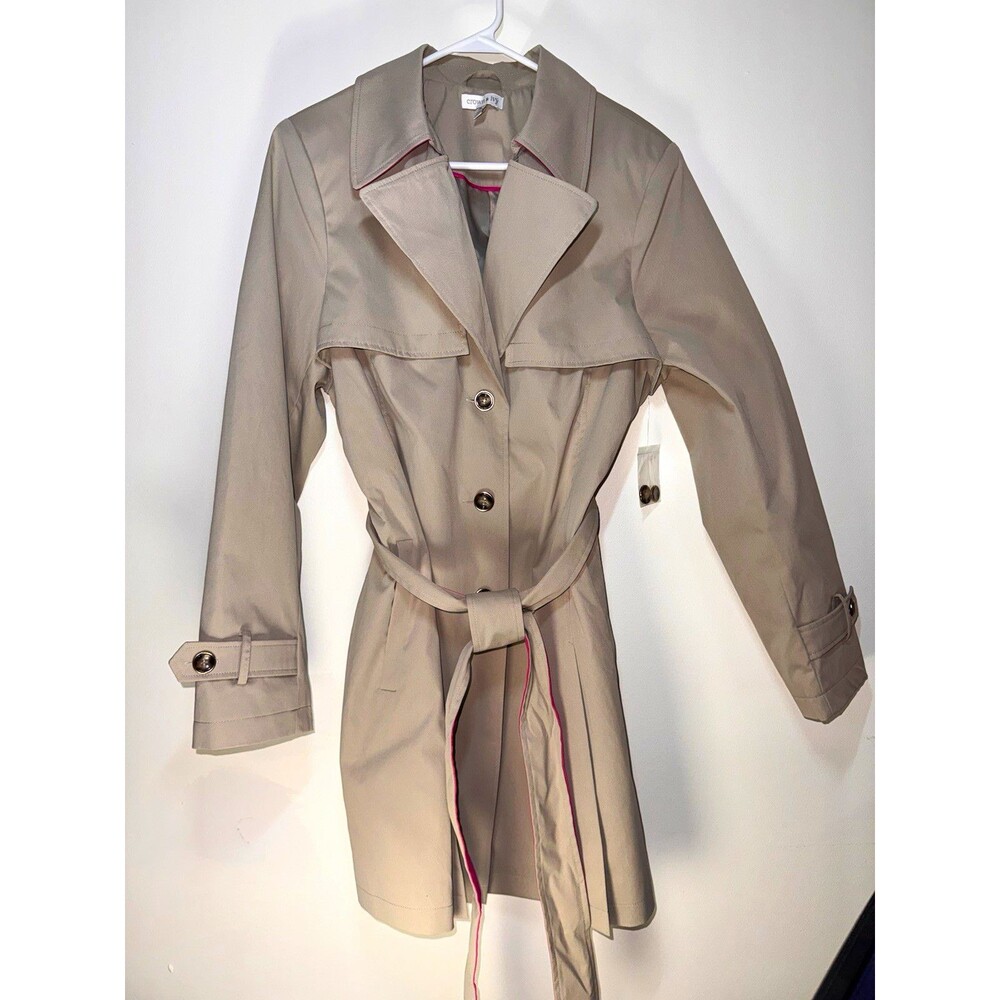 Crown & Ivy Women’s Beige Trench Coat XL Regular Polyester Twill Belted